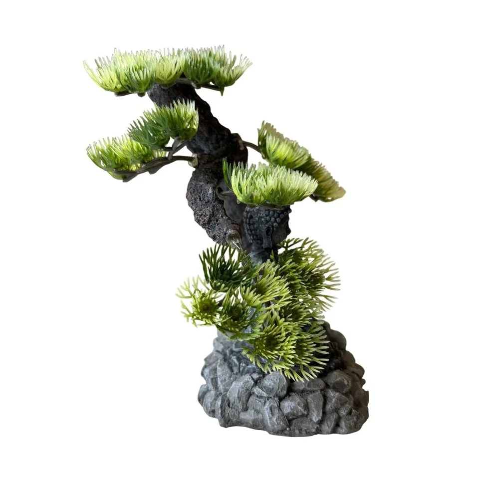 Buddha Statue with Bonsai Tree Aquarium Ornament Resin Zen Decor 8 Inch